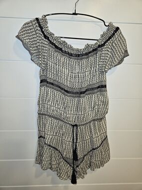 Rip Curl Black and White Patterned Off-Shoulder Romper